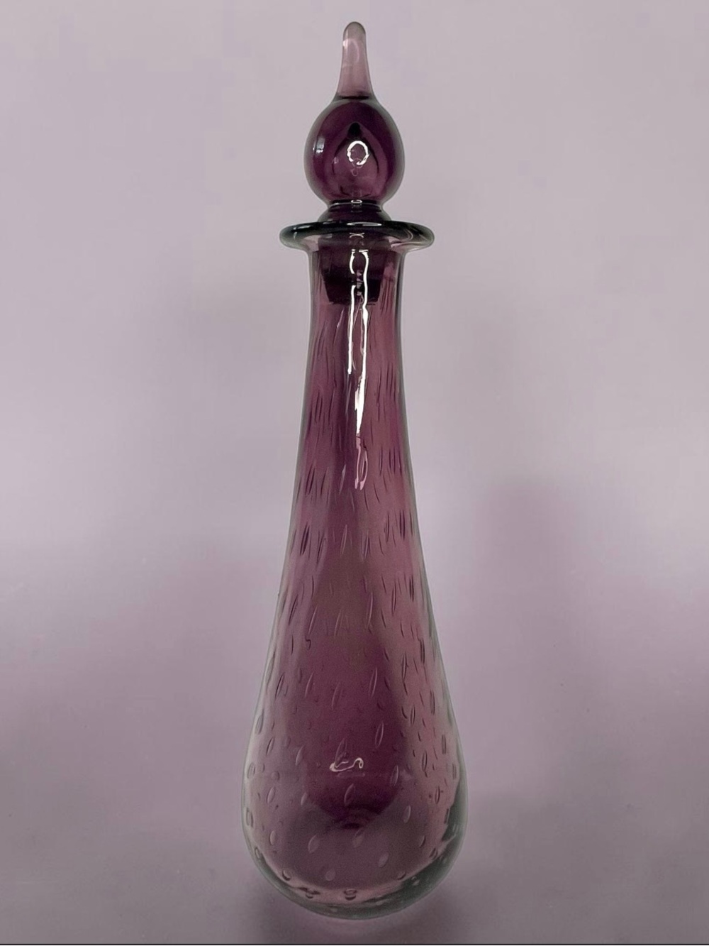 Vintage Empoli Style Amethyst Purple Glass Genie Decanter Stopper 15” MCM Italy